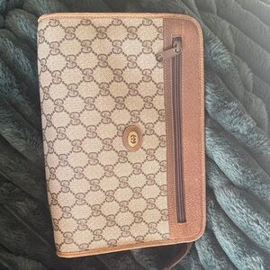 Gucci Beige and Brown Monogram Wristlet